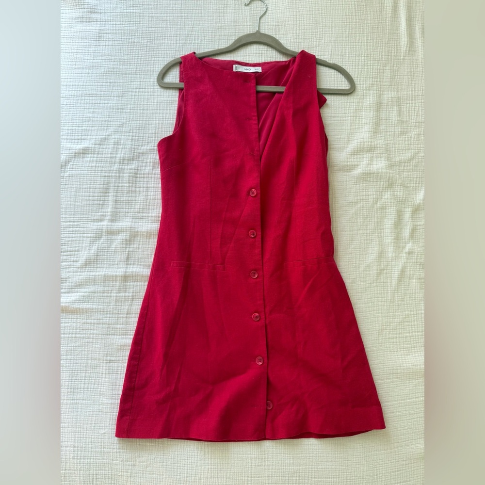 MANGO Linen-Blend Button Front Mini Dress